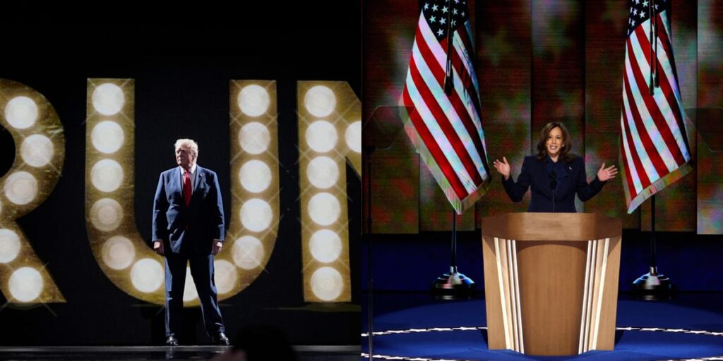 The DNC and RNC signs show different priorities for voters in attendance